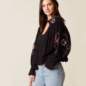 FREE PEOPLE lita top black floral embroidered
